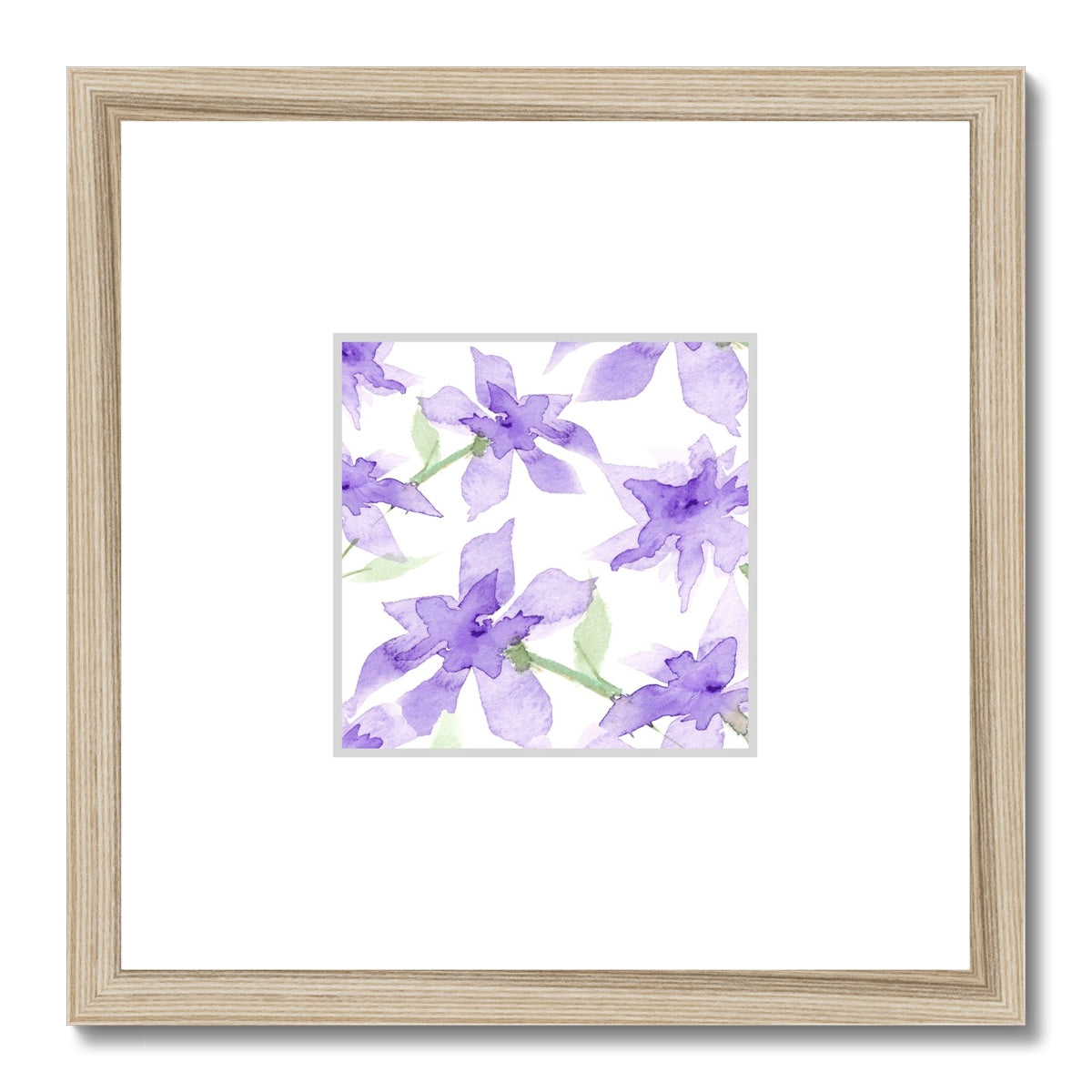 Framed Fine Art Print, Faux Mat - 12x12 inches | Purple Floral Watercolor, fms-1320-004