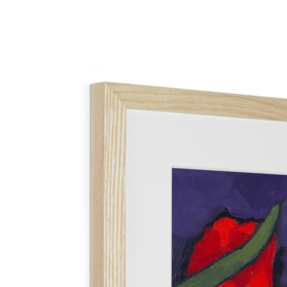 Framed Fine Art Print, White Mat - 8x12 12x16 12x18 inches | Red Tulips in Acrylic, FPV-1111-003