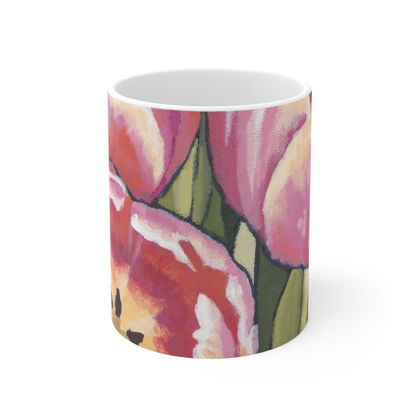 11oz Fine Art Ceramic Mug | Pink Tulips, CM-1080