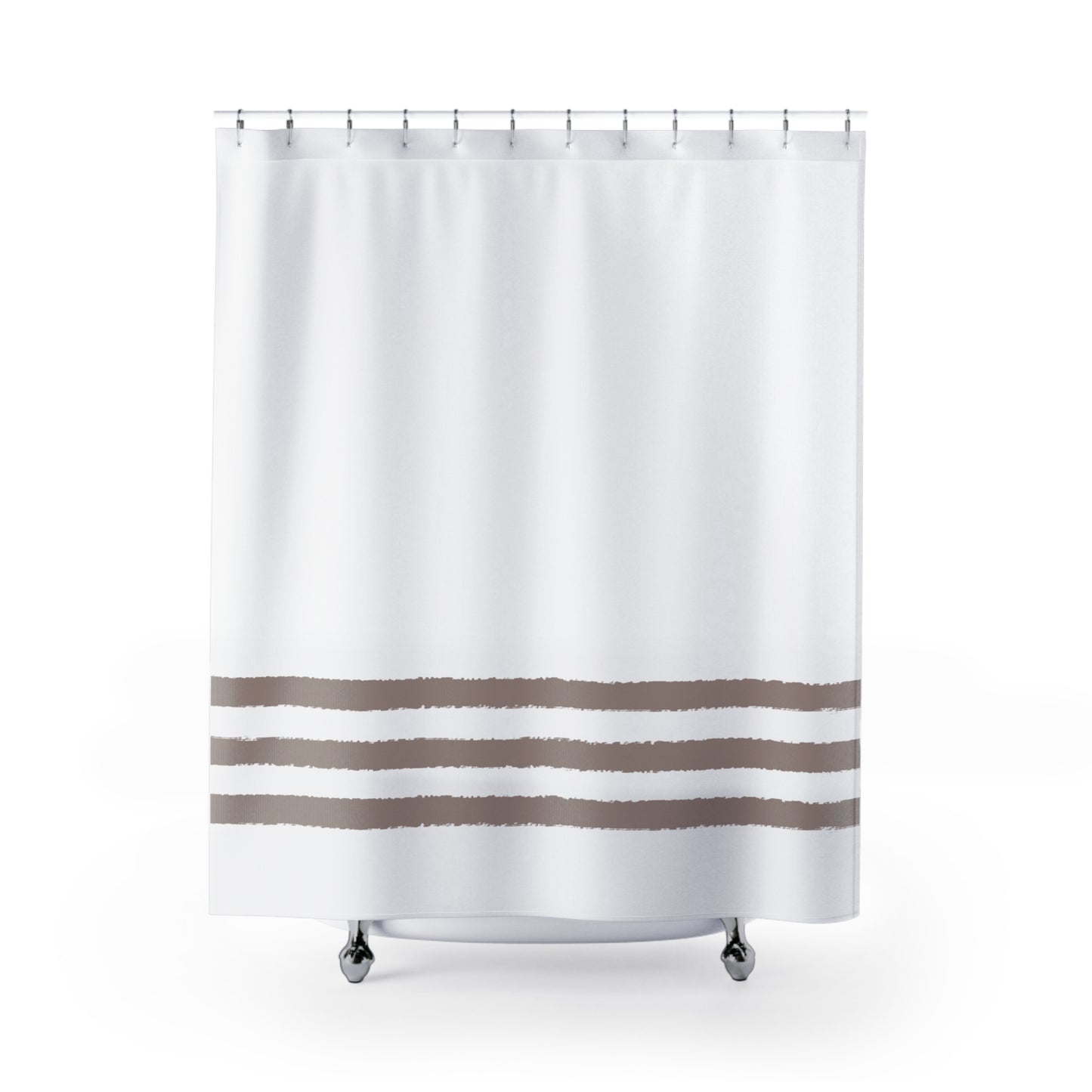 White Shower Curtain with Medium Brown Stripe Print | SC-1161-133