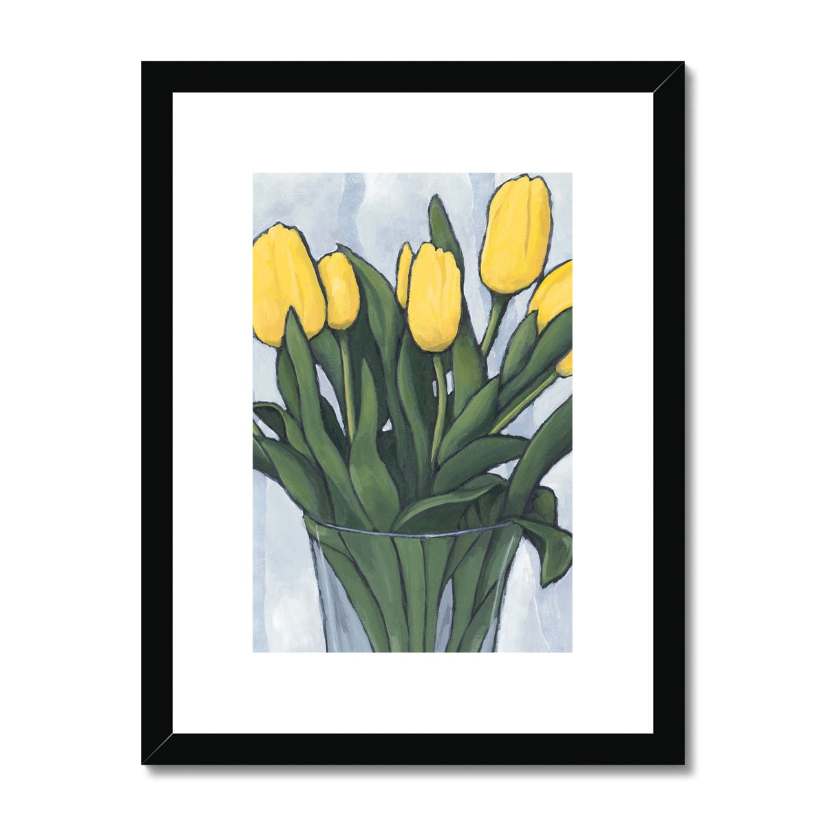 Framed Fine Art Print, White Mat - 8x12 12x16 12x18 inches | Yellow Tulips in Acrylic, FPV-1120-003