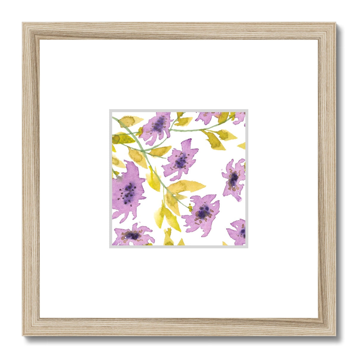 Framed Fine Art Print, Faux Mat - 12x12 inches | Mauve Floral Watercolor, fms-1360-002