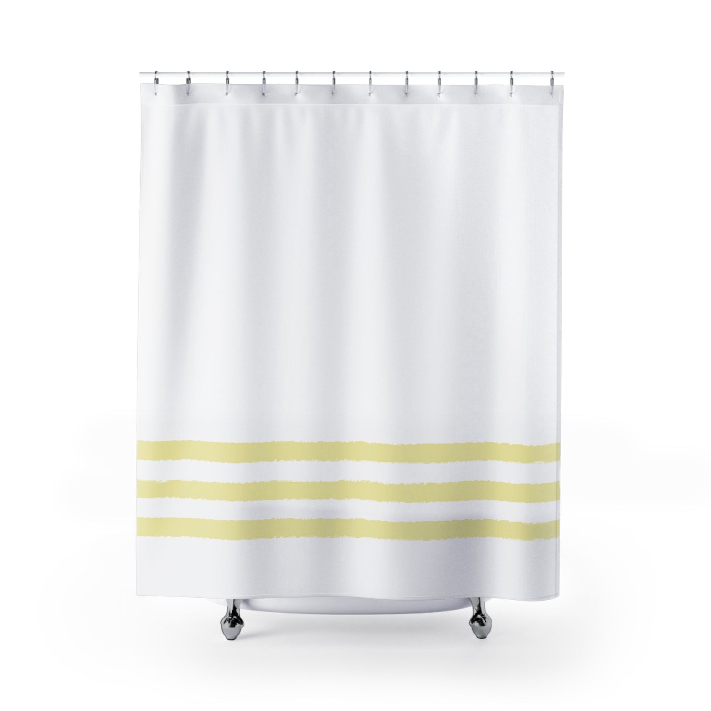 White Shower Curtain with Yellow Hand-painted Stripe Print | SC-1062-500