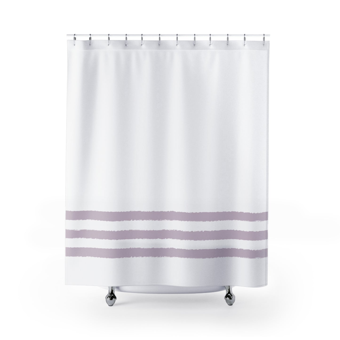 White Shower Curtain with Light Mauve Hand-painted Stripe Print | SC-1252-267