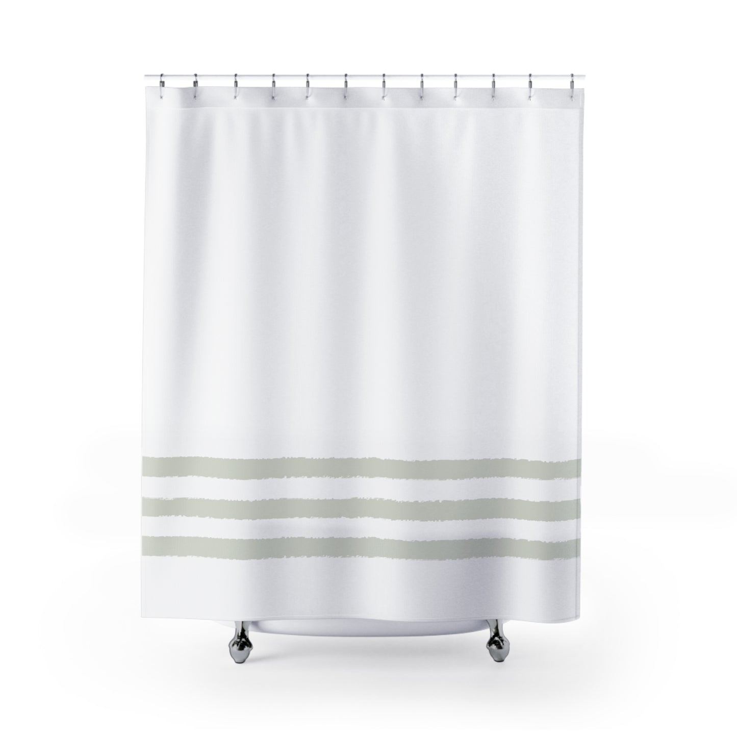 White Shower Curtain with Pale Green Hand-painted Stripe Print | SC-1052-225
