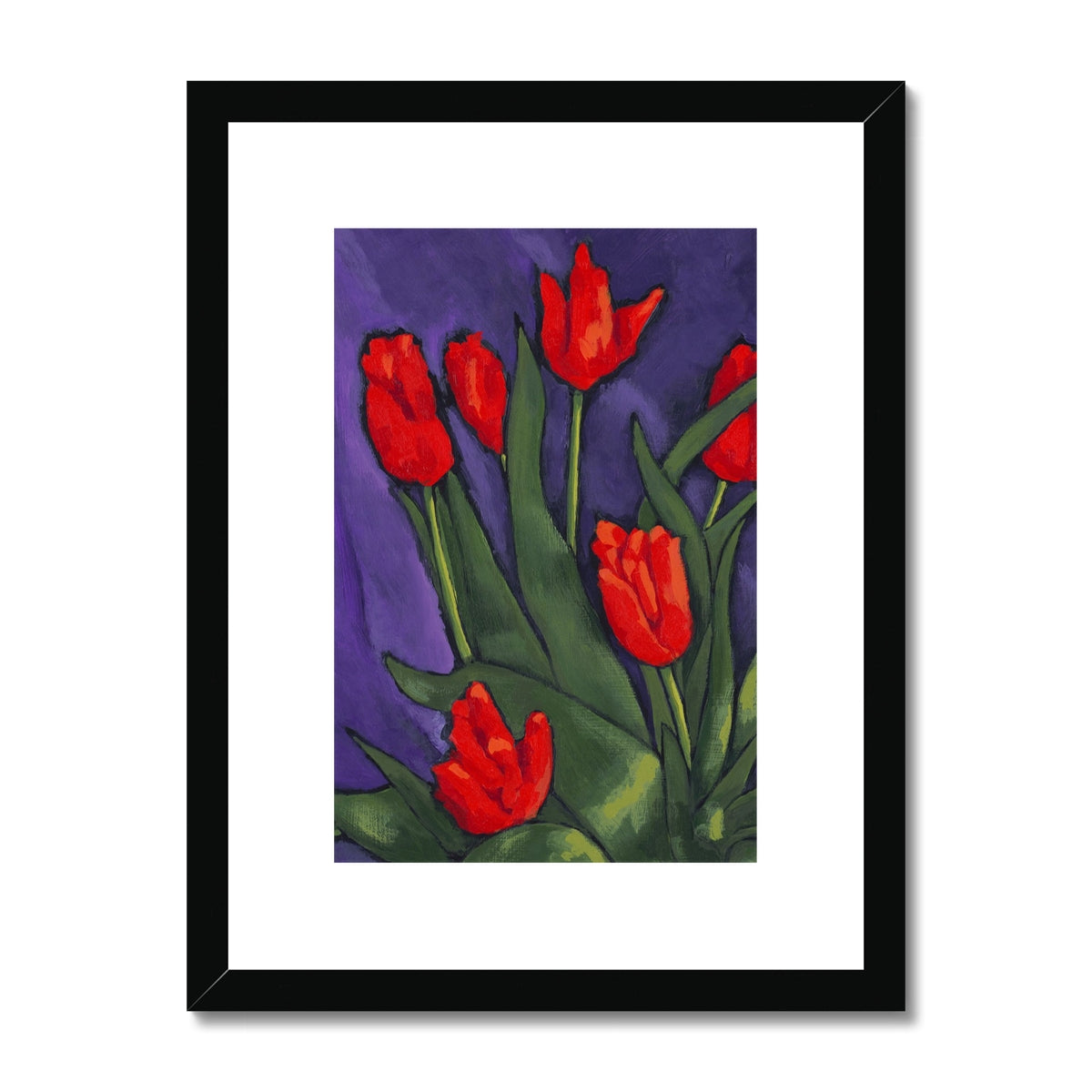 Framed Fine Art Print, White Mat - 8x12 12x16 12x18 inches | Red Tulips in Acrylic, FPV-1111-002