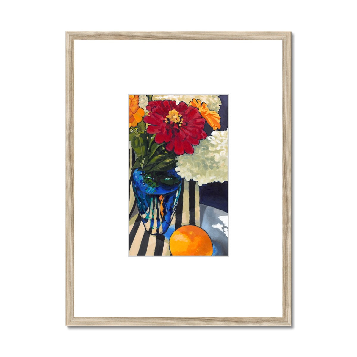 Framed Fine Art Print, Faux Mat - 18x24 inches | Hydrangeas & Zinnias in Acrylic, FMV-1030-003