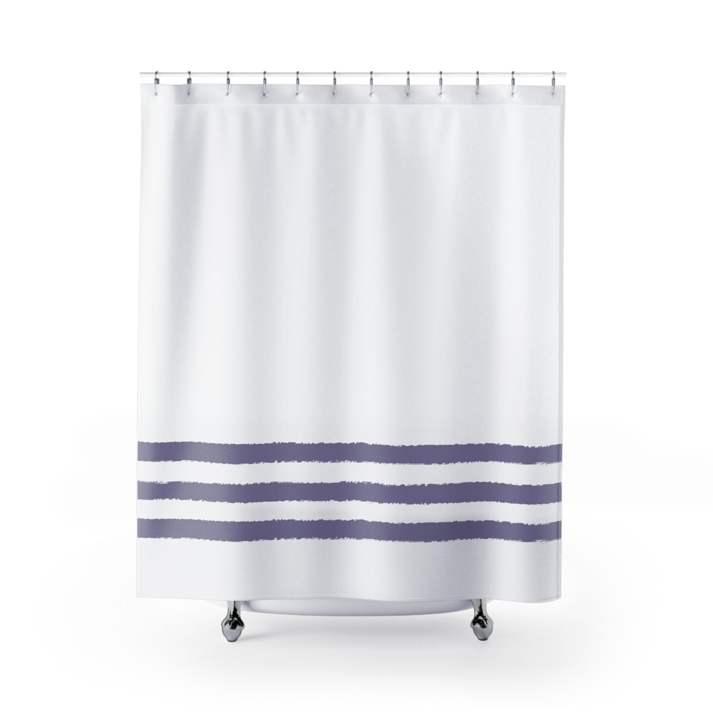 White Shower Curtain with Purple Hand-painted Stripe Print | SC-1092-150