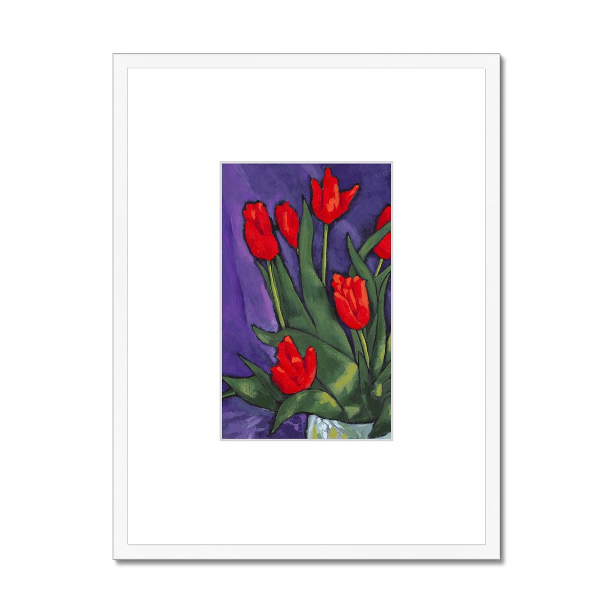 Framed Fine Art Print, Faux Mat - 18x24 inches | Red Tulips in Acrylic, FMV-1110-003