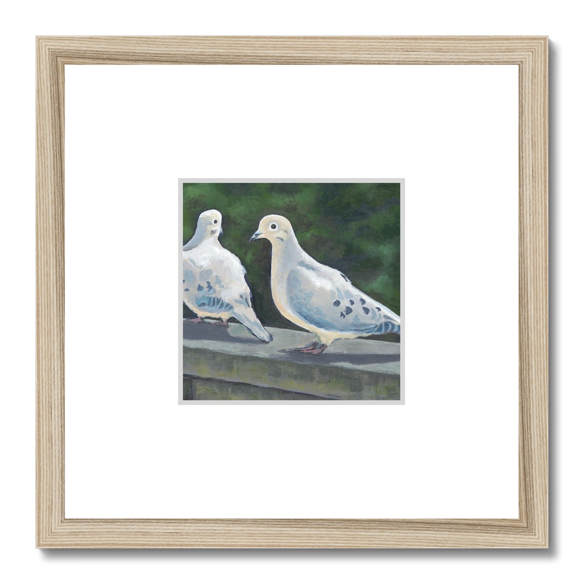 Framed Fine Art Print, Faux Mat - 12x12 inches | Mourning Doves in Acylic, FMS-1000-1125