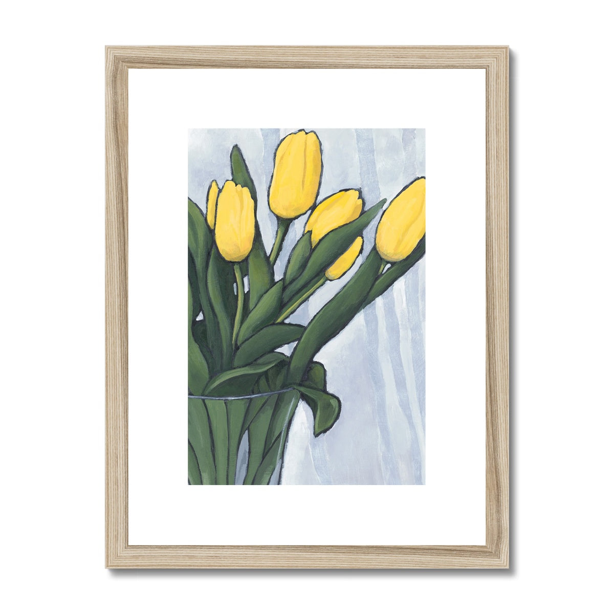 Framed Fine Art Print, White Mat - 8x12 12x16 12x18 inches | Yellow Tulips in Acrylic, FPV-1120-004