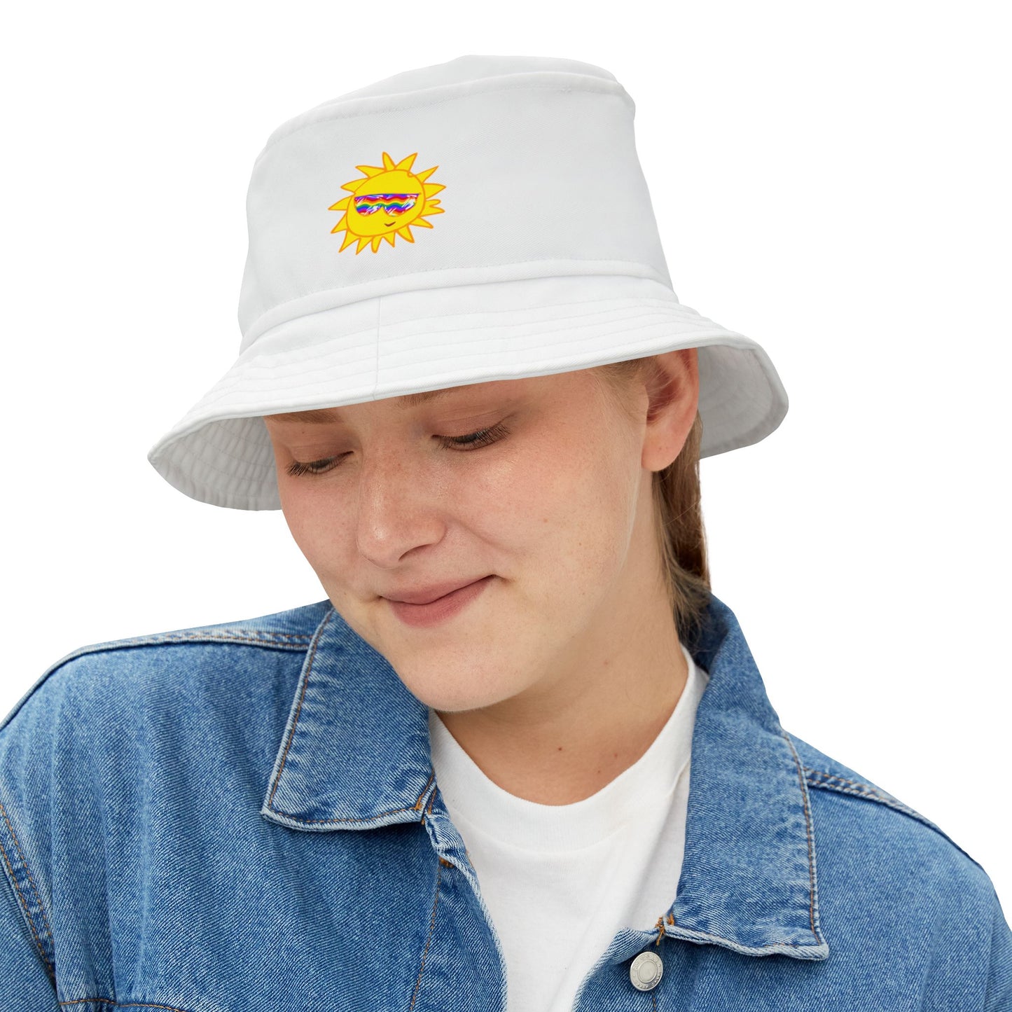 White Bucket Hat with Rainbow Vibes | BHPF-W