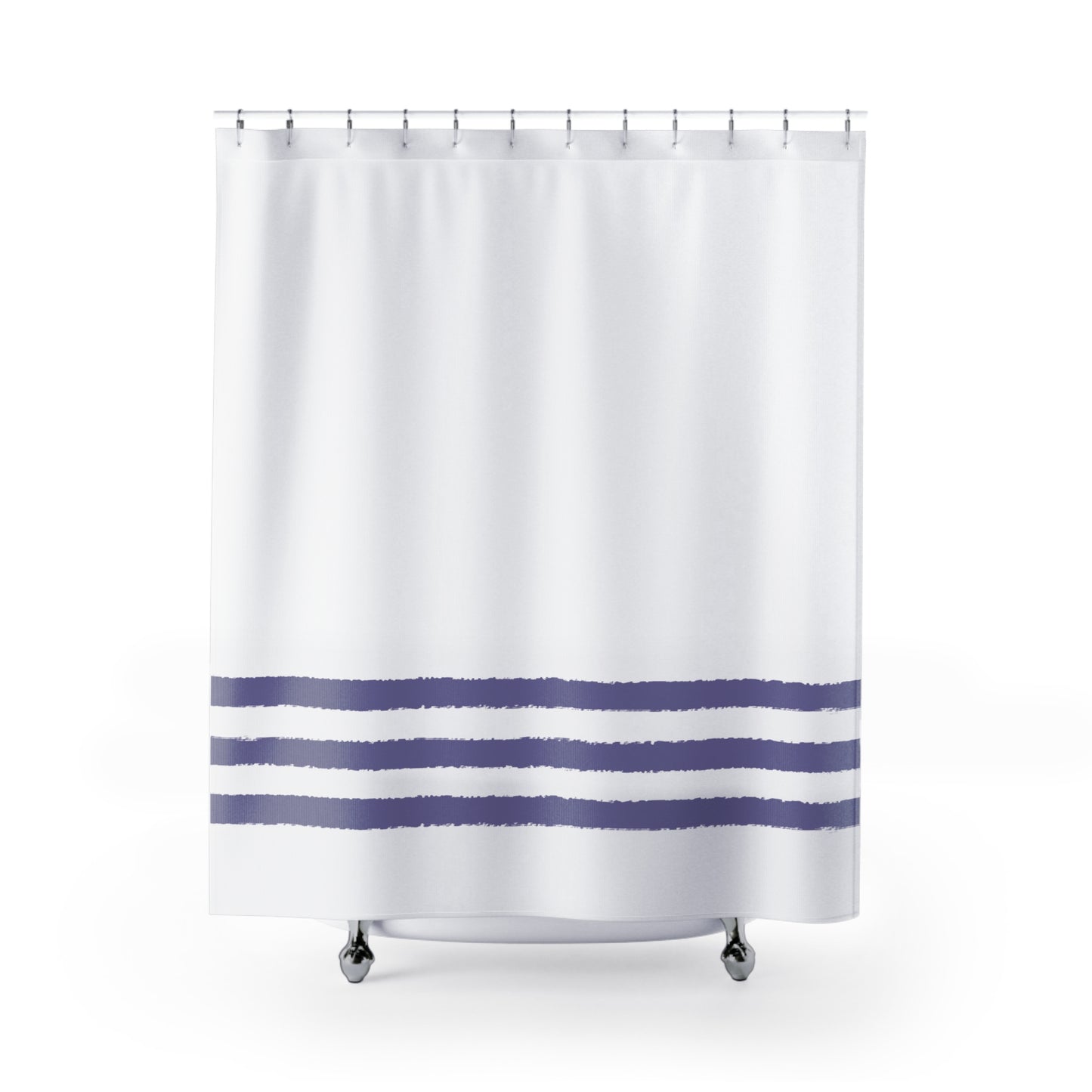 White Shower Curtain with Purple Hand-painted Stripe Print | SC-1111-300