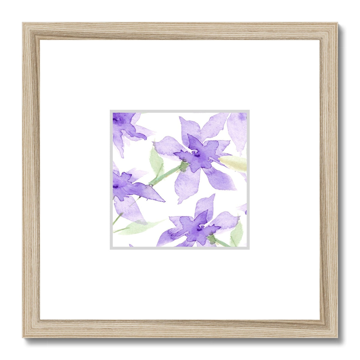 Framed Fine Art Print, Faux Mat - 12x12 inches | Purple Floral Watercolor, fms-1320-003