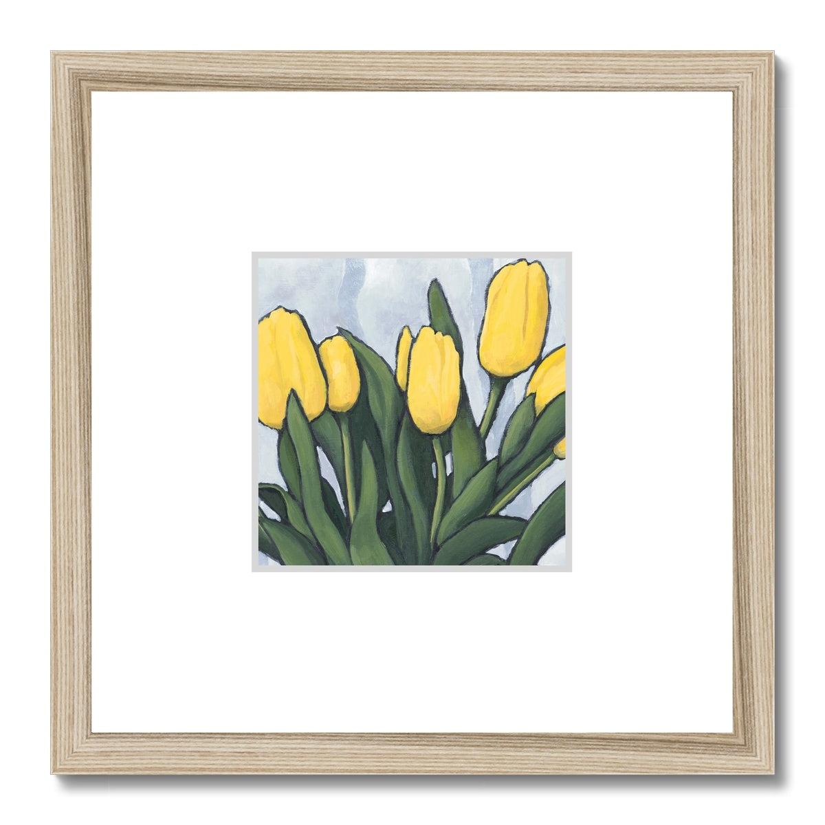 Framed Fine Art Print, Faux Mat - 12x12 inches | Yellow Tulips in Acrylic, FMS-1121