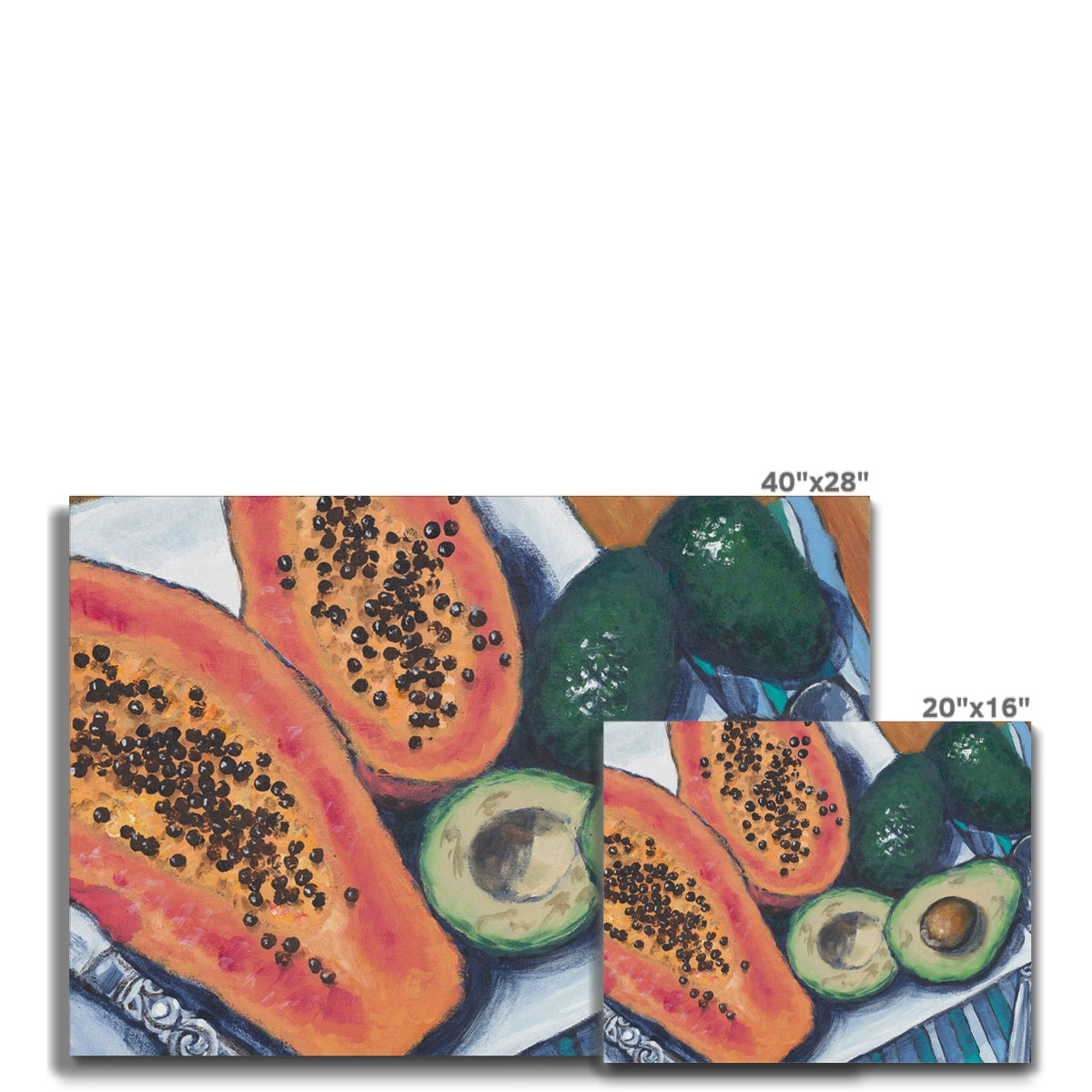 Fine Art Canvas Print - 20x16 40x28 inches | Papaya & Avocados in Acrylic, CPH-1000-1105-MW