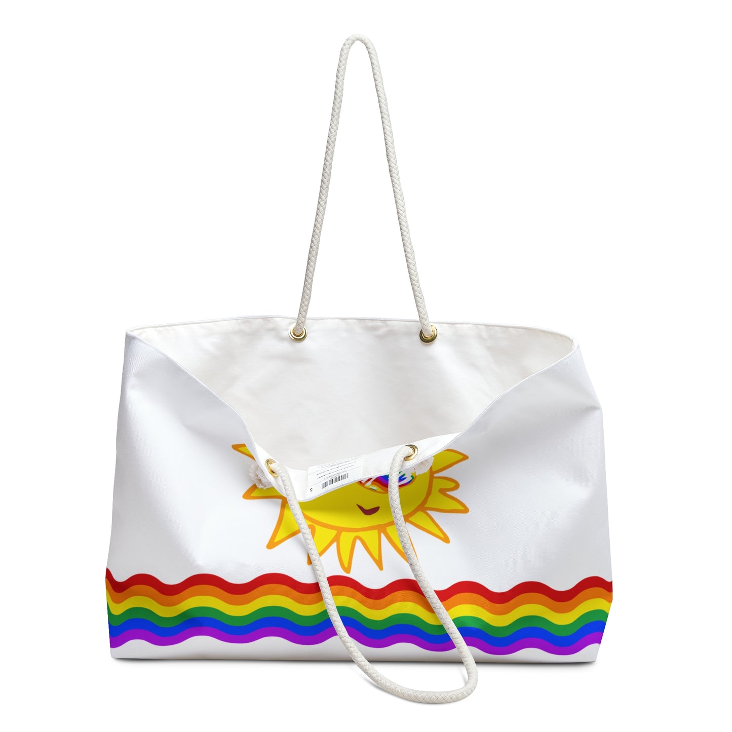 White Beach Tote / Weekender Bag with Sunfilled Rainbow Vibes | WBPF-W