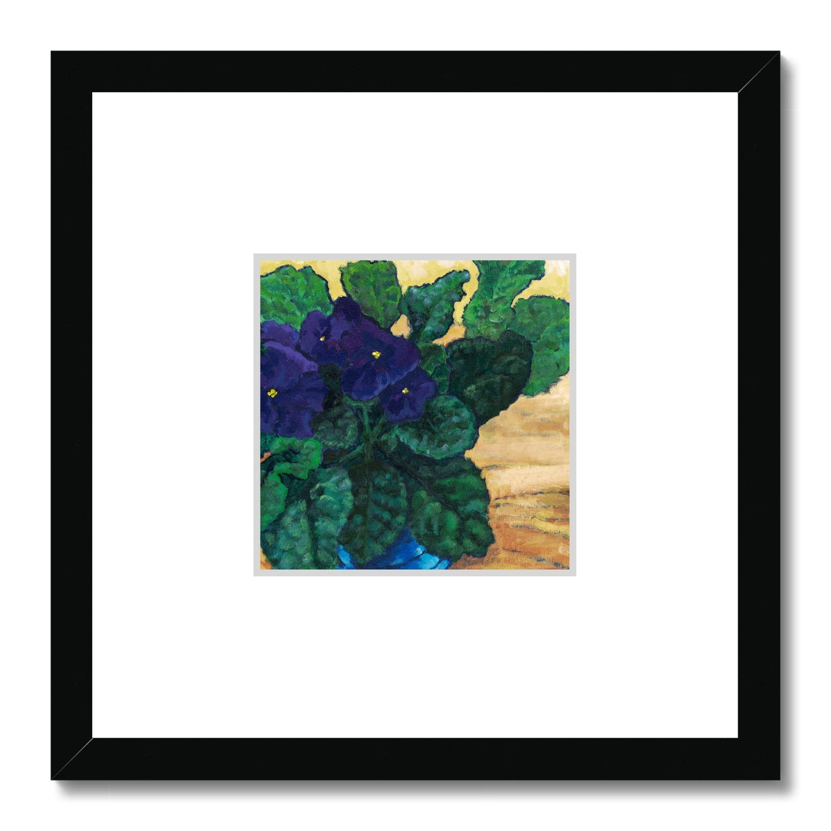 Framed Fine Art Print, Faux Mat - 12x12 inches | African Violets in Acrylic, FMS-1090