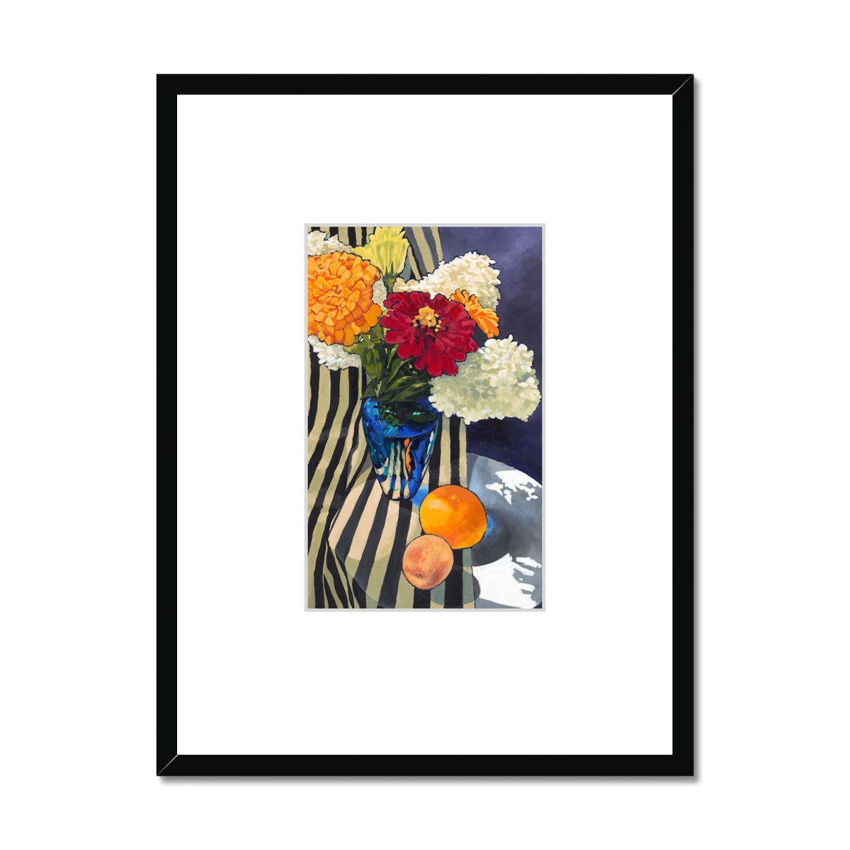 Framed Fine Art Print, Faux Mat - 18x24 inches | Hydrangeas & Zinnias in Acrylic, FMV-1030-001