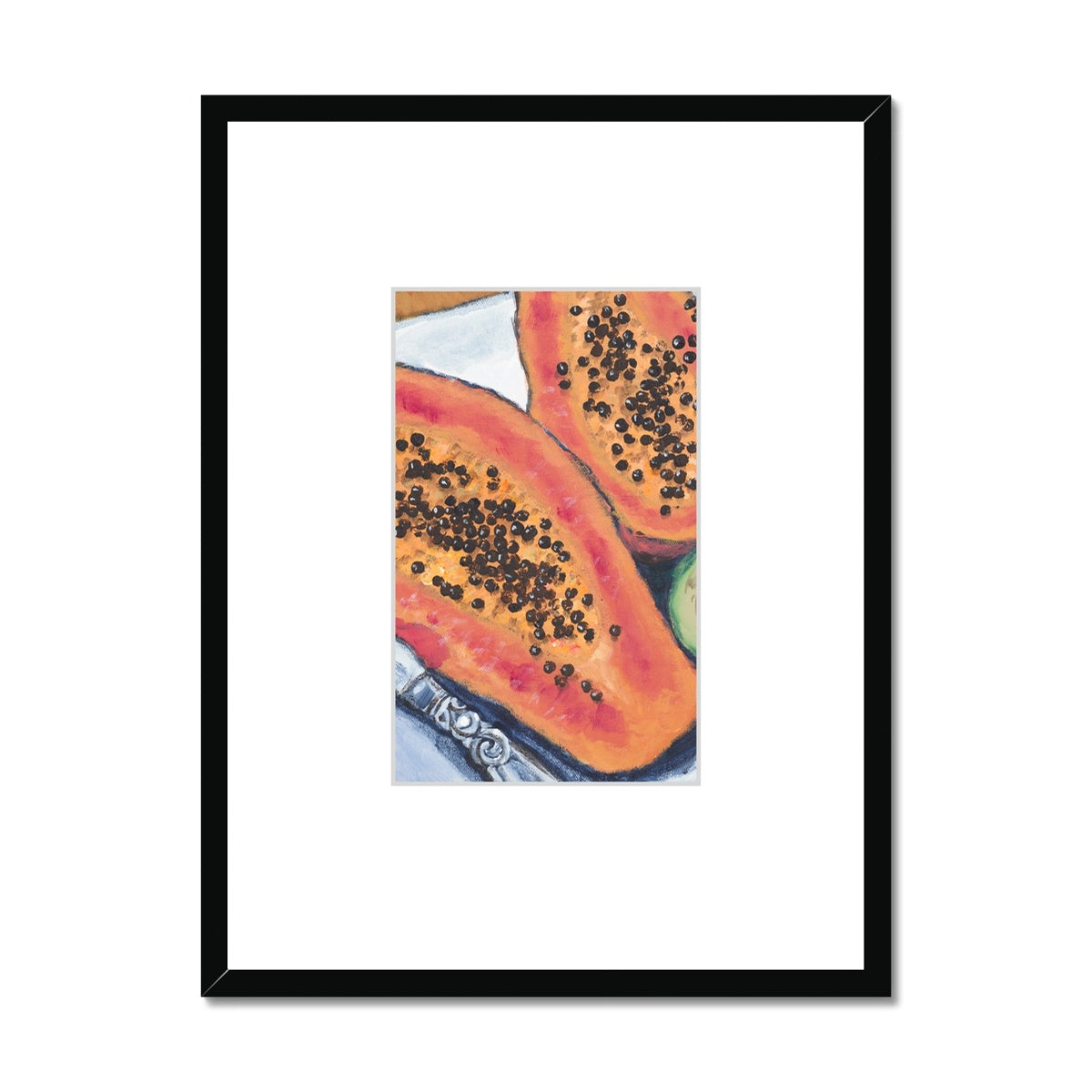 Framed Fine Art Print, Faux Mat - 18x24 inches | Papaya & Avocados in Acrylic, FMV-1000-1105-001