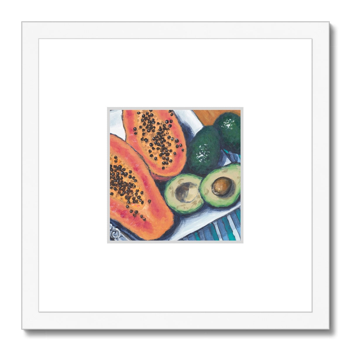 Framed Fine Art Print, Faux Mat - 12x12 inches | Papayas & Avocados in Acrylic, FMS-1000-1105