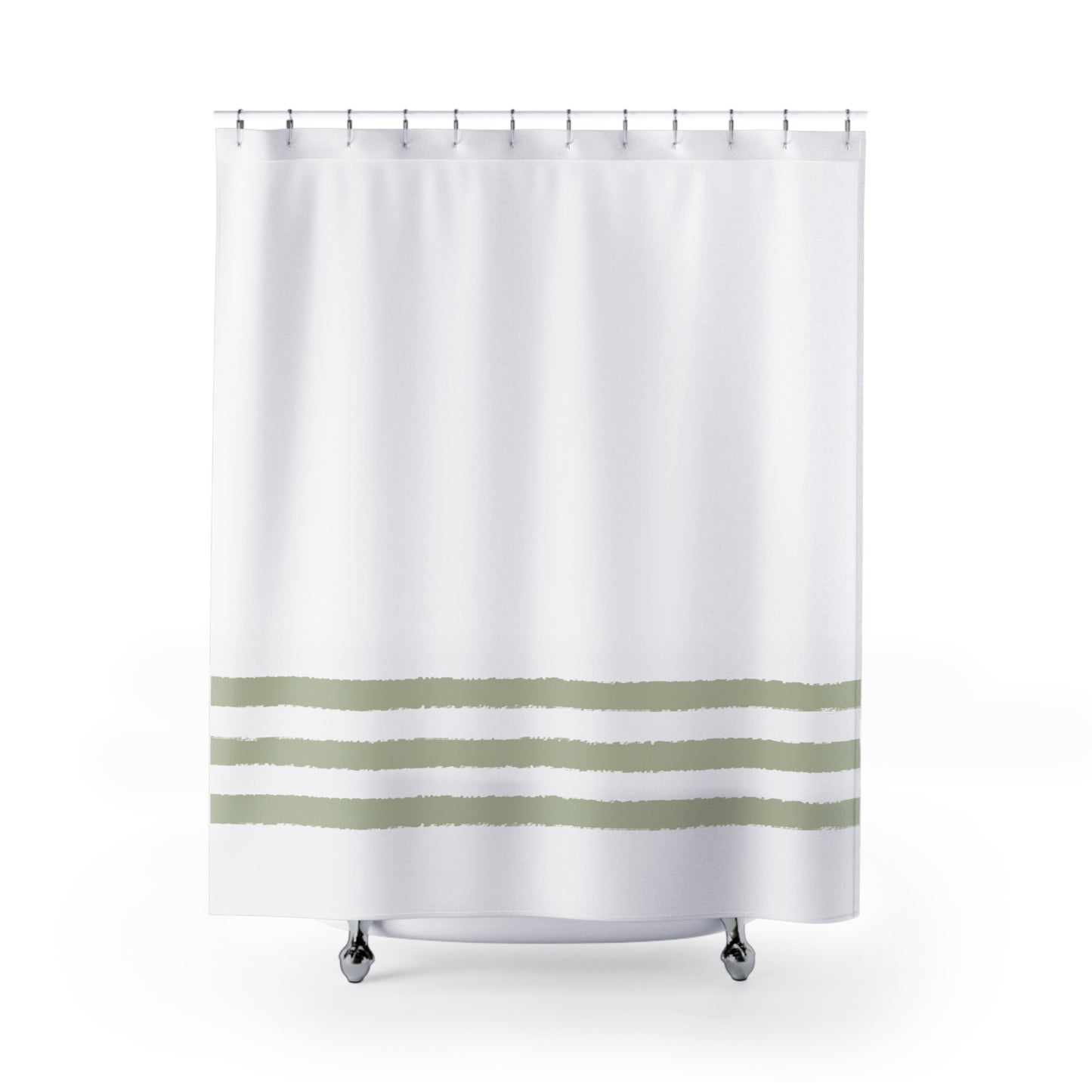 White Shower Curtain with Green Hand-painted Stripe Print | SC-1072-275