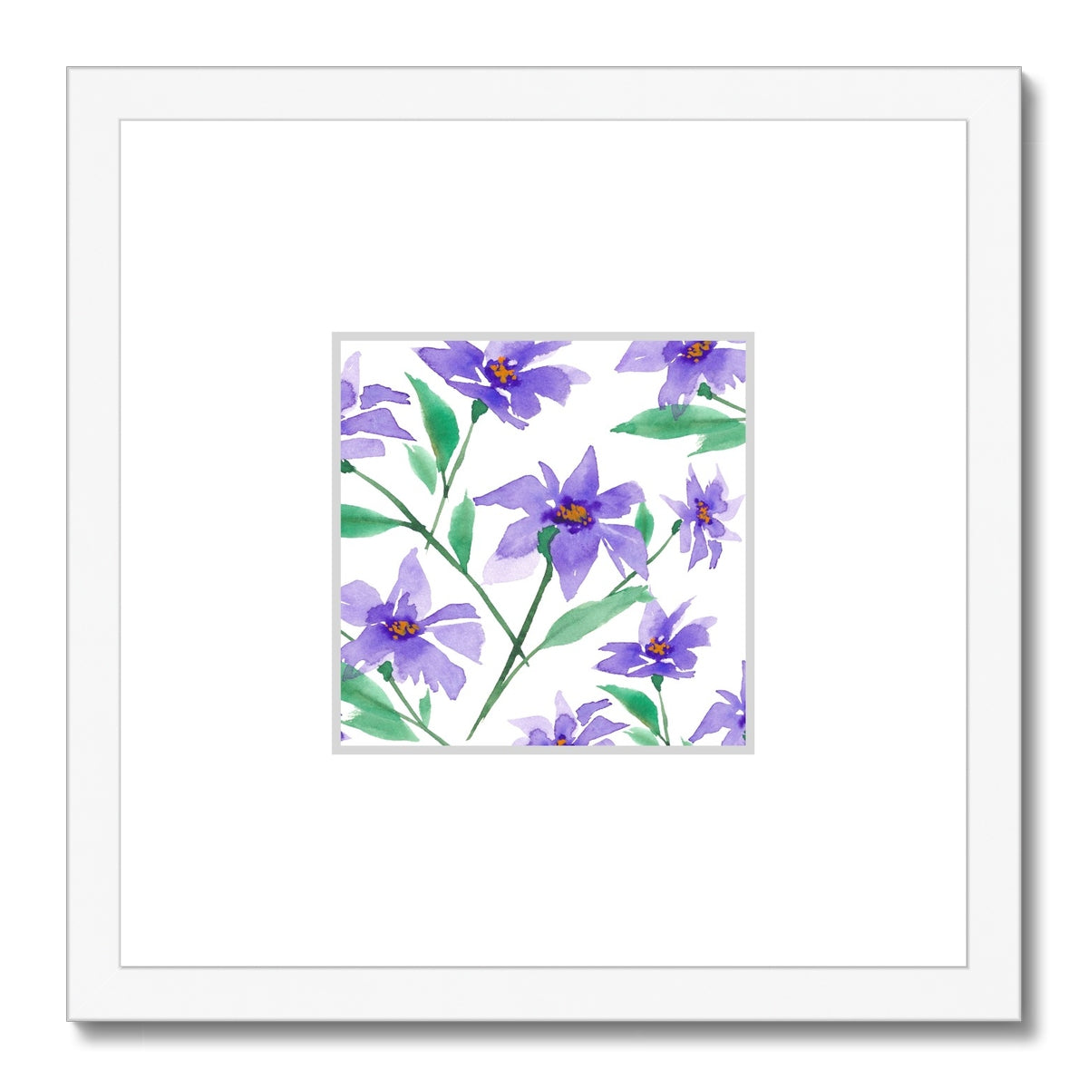 Framed Fine Art Print, Faux Mat - 12x12 inches | Purple Floral Watercolor, fms-1350-002