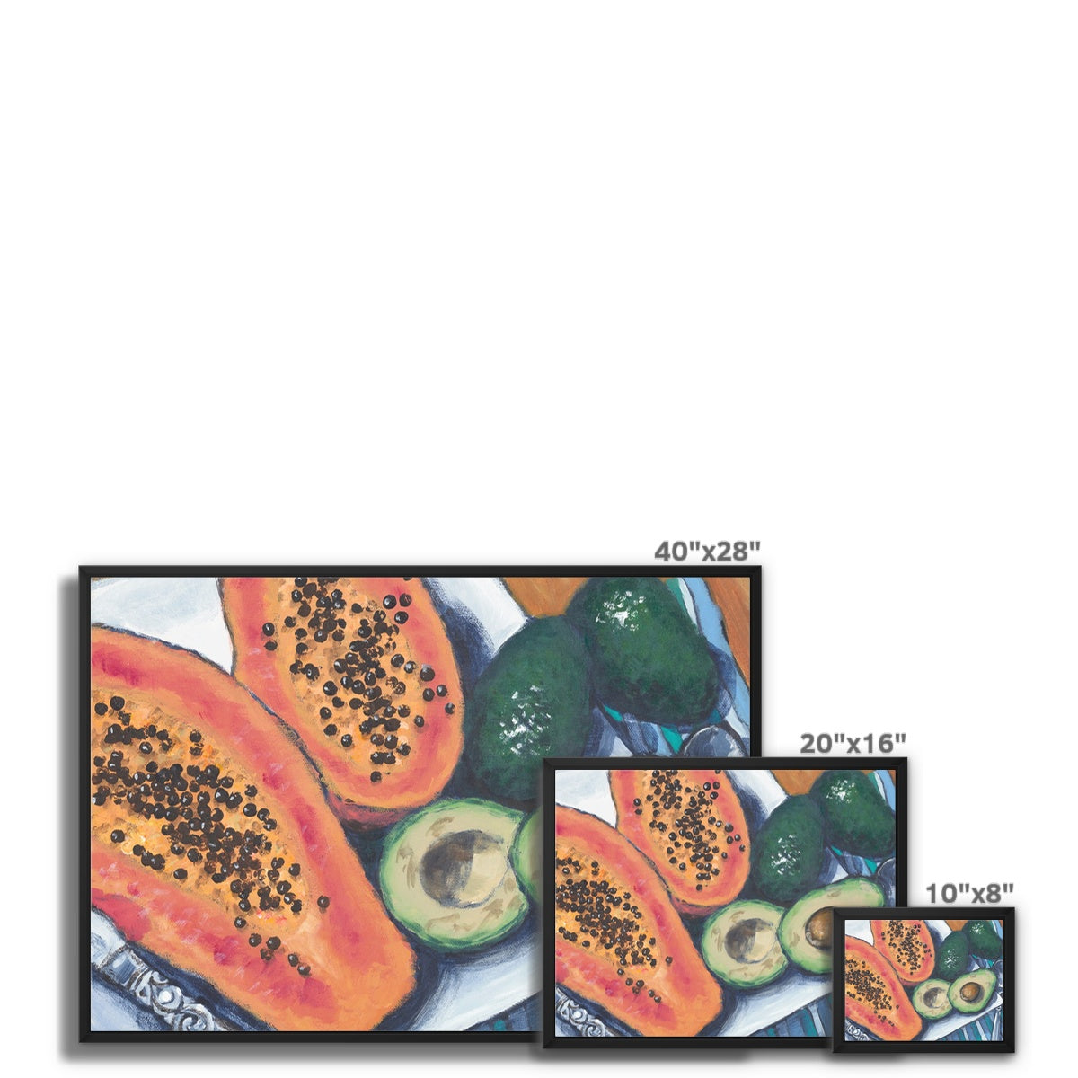 Framed Fine Art Canvas Print - 8x10 16x16 20x16 24x24 32x32 40x28 inches | Papaya & Avocados in Acrylic, FCH-1000-1105-MW