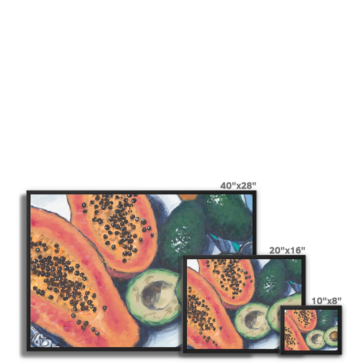 Framed Fine Art Canvas Print - 8x10 16x16 20x16 24x24 32x32 40x28 inches | Papaya & Avocados in Acrylic, FCH-1000-1105-MW