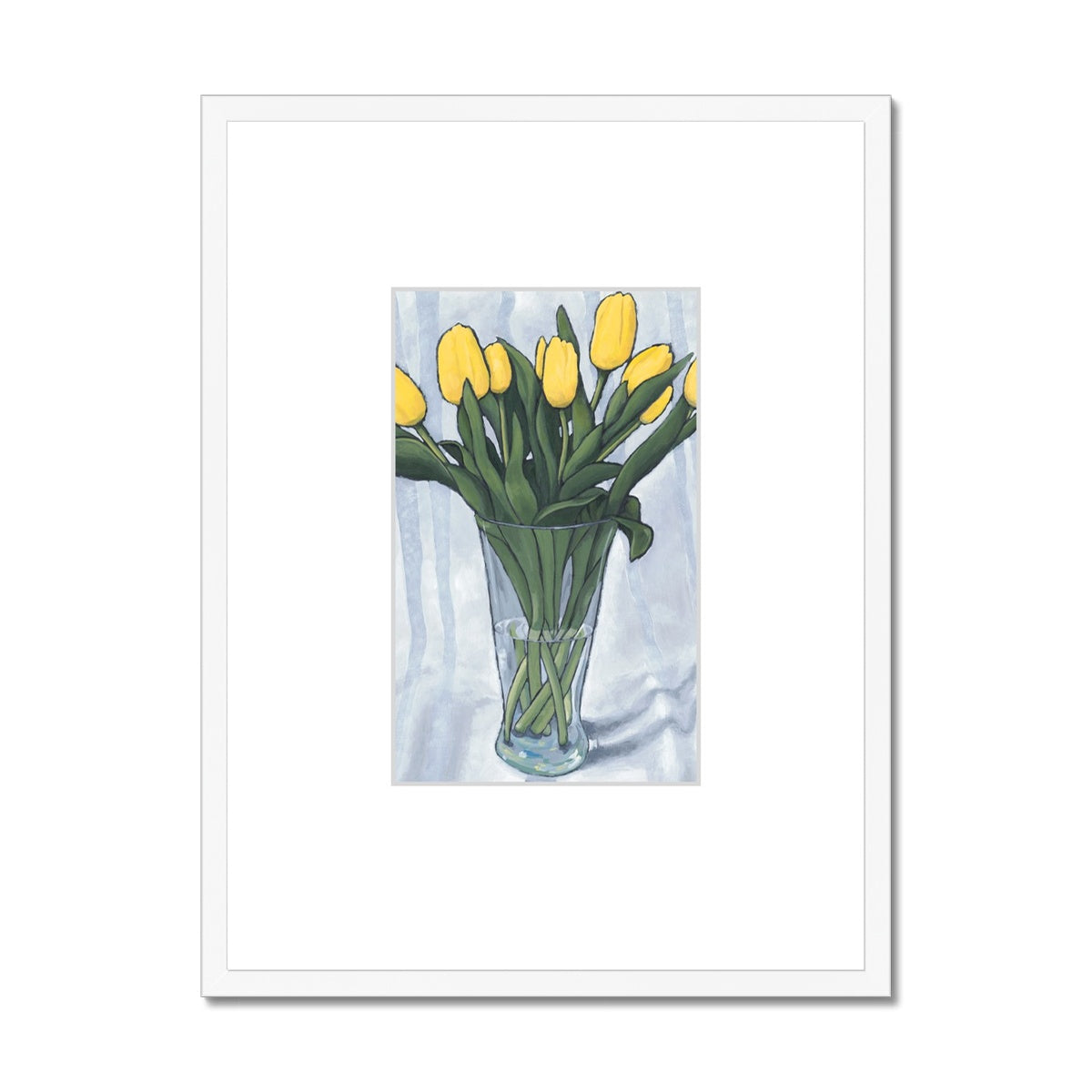 Framed Fine Art Print, Faux Mat - 18x24 inches | Yellow Tulips in Acrylic, FMV-1120-001