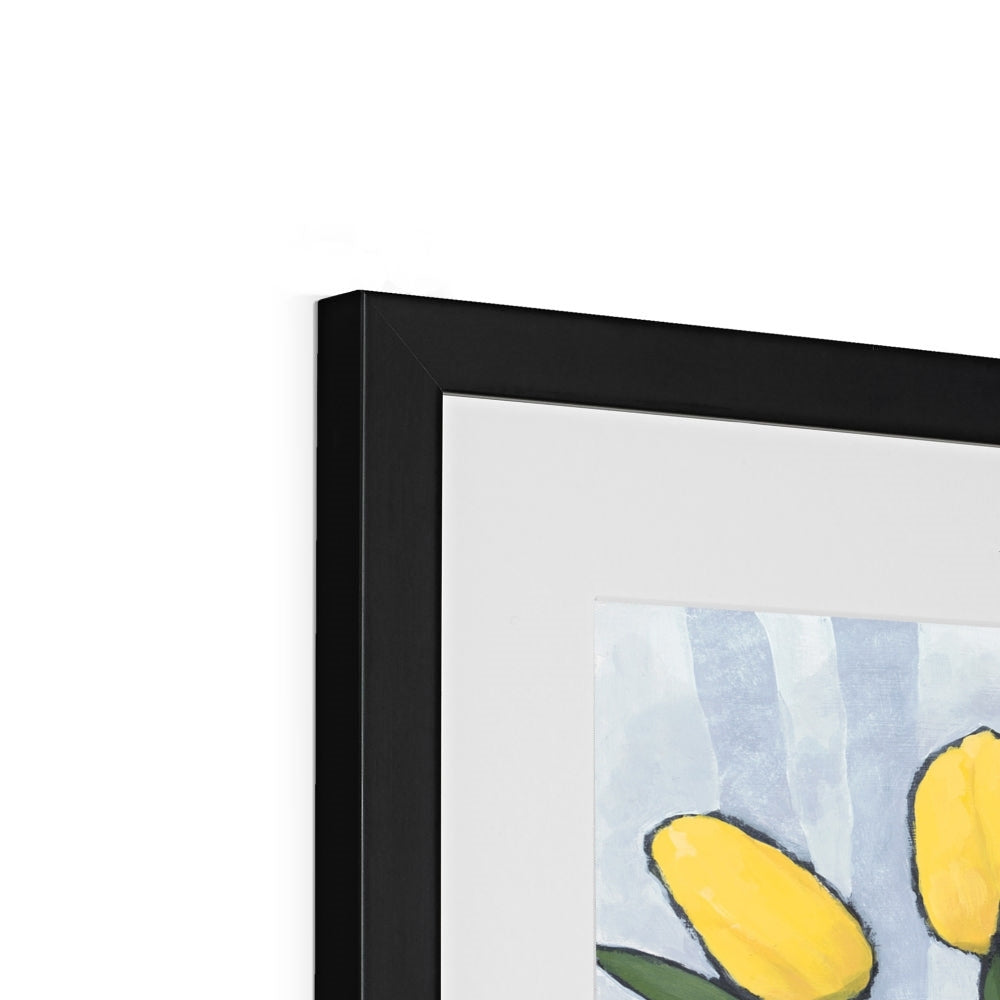 Framed Fine Art Print, White Mat - 11x14 inches | Yellow Tulips in Acrylic, FPV-1120-001