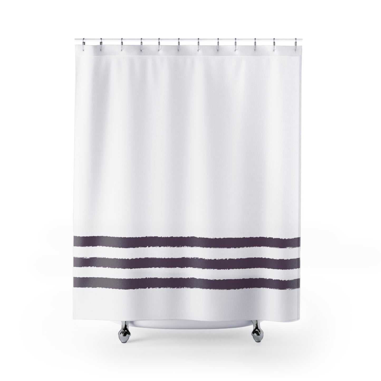 White Shower Curtain with Orange Hand-painted Stripe Print | SC-1181-100