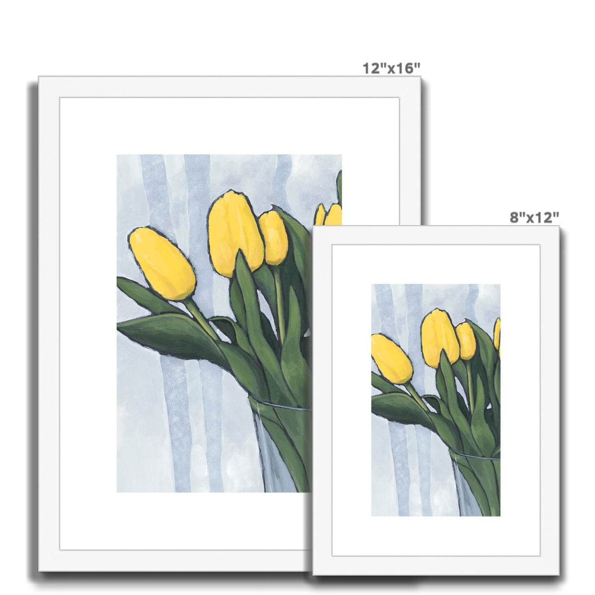 Framed Fine Art Print, White Mat - 8x12 12x16 12x18 inches | Yellow Tulips in Acrylic, FPV-1120-002