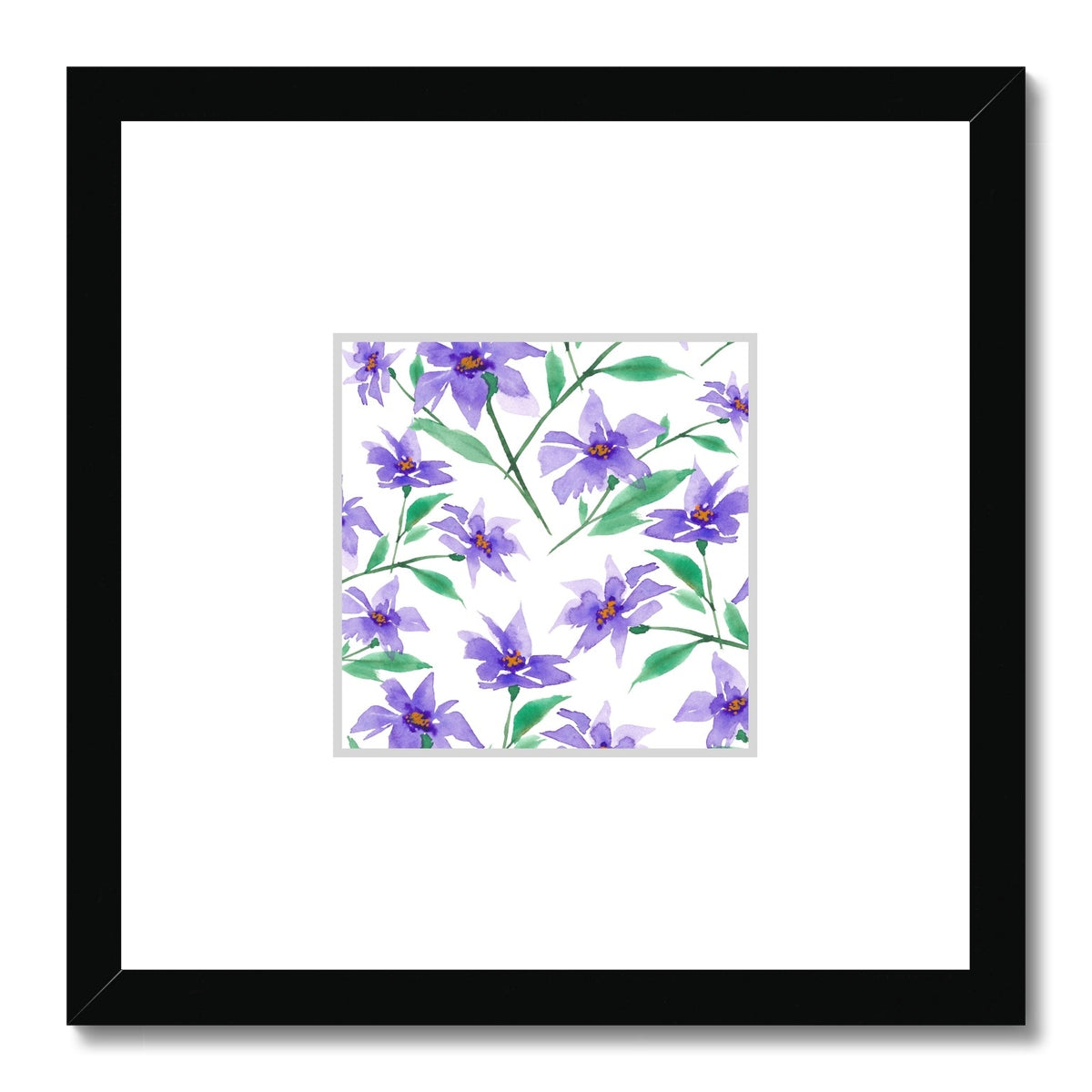Framed Fine Art Print, Faux Mat - 12x12 inches | Purple Floral Watercolor, fms-1350-004