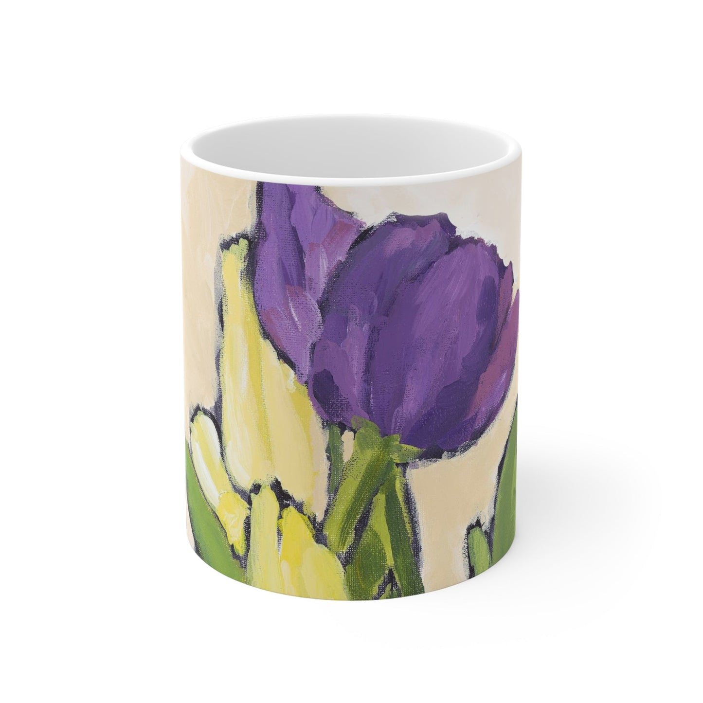 11oz Fine Art Ceramic Mug | Purple & Yellow Tulips, CM-1060