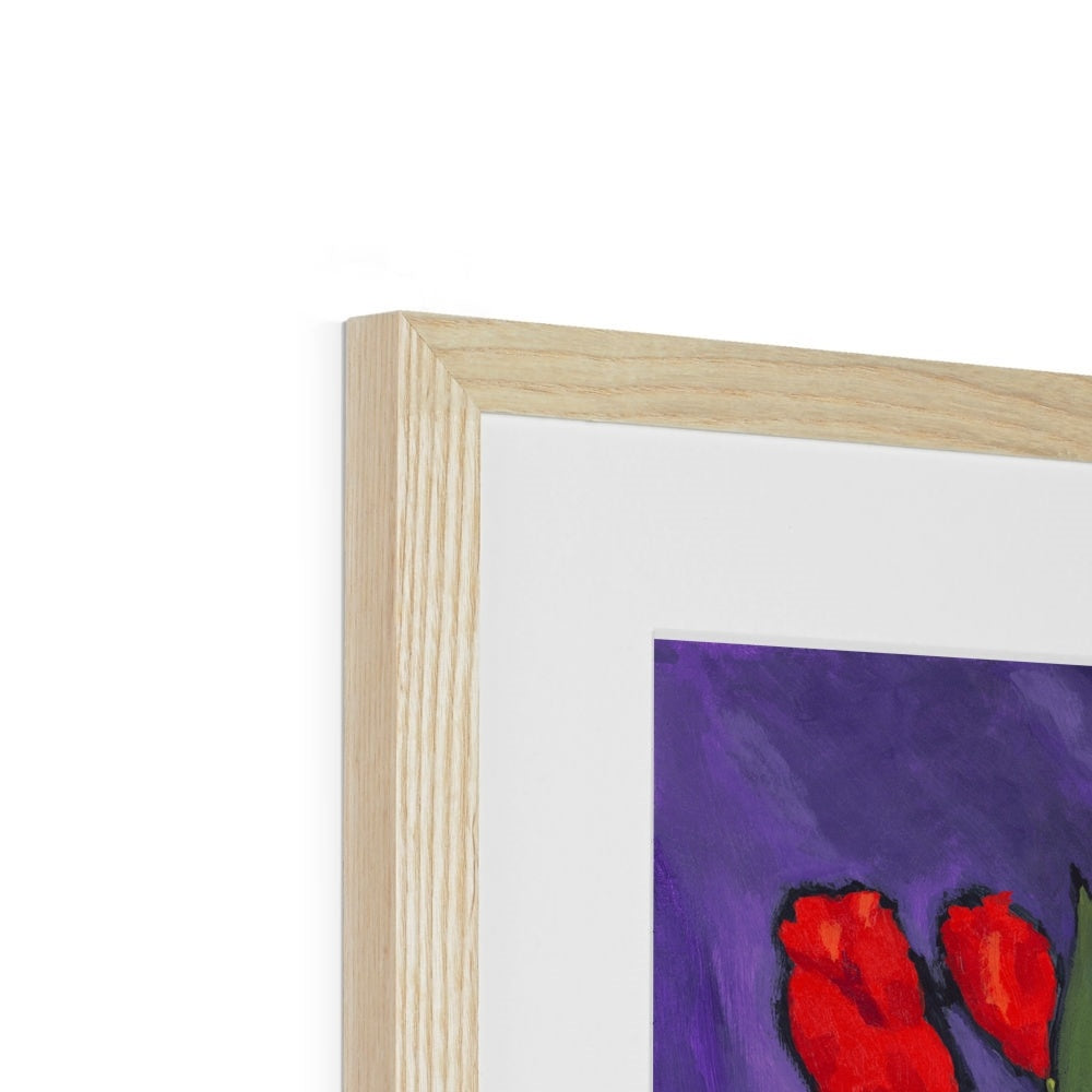 Framed Fine Art Print, White Mat - 11x14 inches | Red Tulips in Acrylic, FPV-1111-001