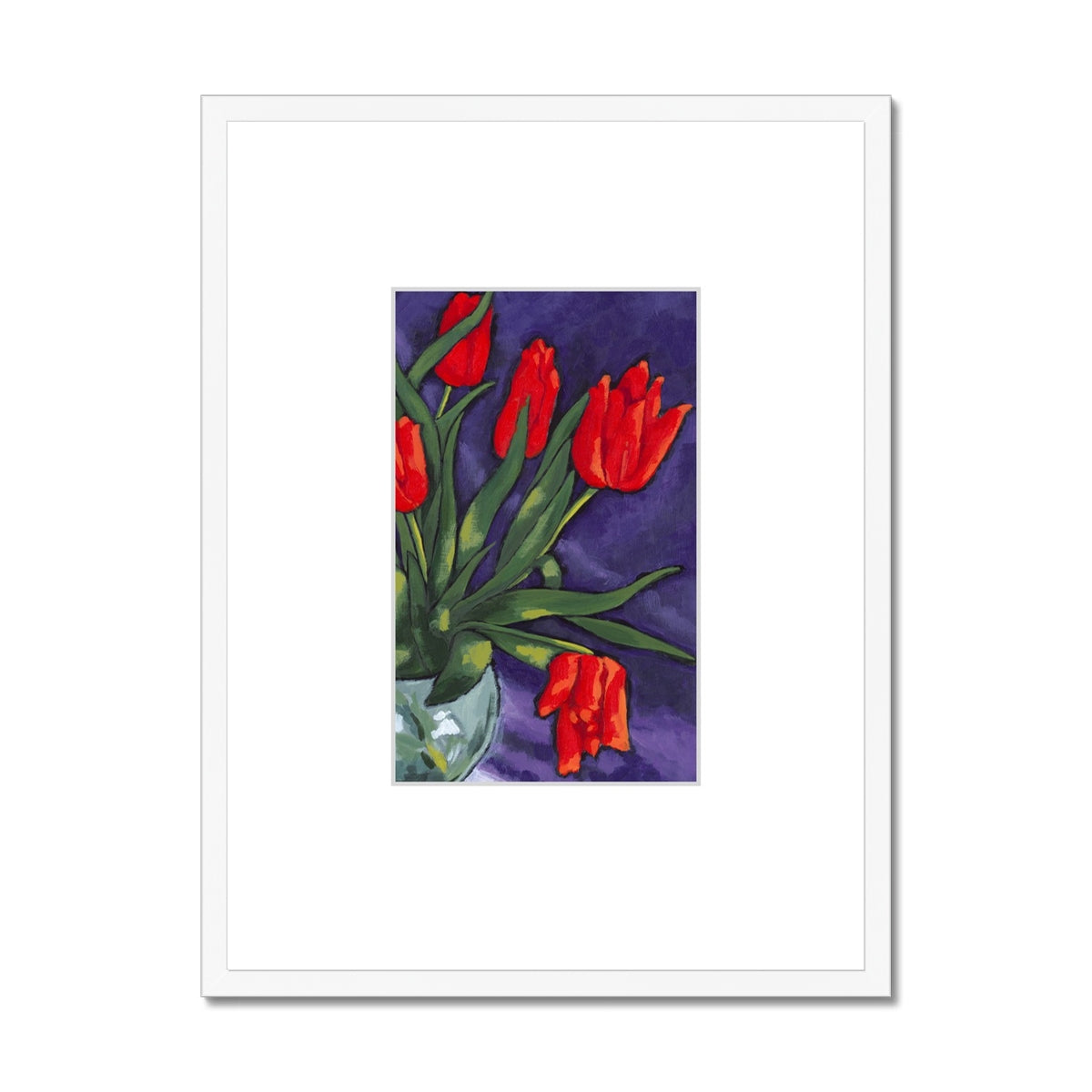 Framed Fine Art Print, Faux Mat - 18x24 inches | Red Tulips in Acrylic, FMV-1110-002
