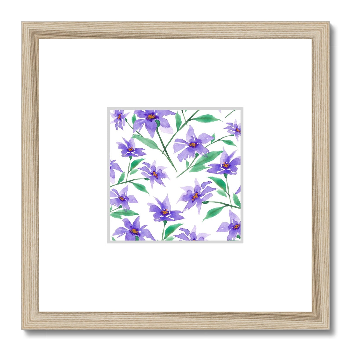 Framed Fine Art Print, Faux Mat - 12x12 inches | Purple Floral Watercolor, fms-1350-004