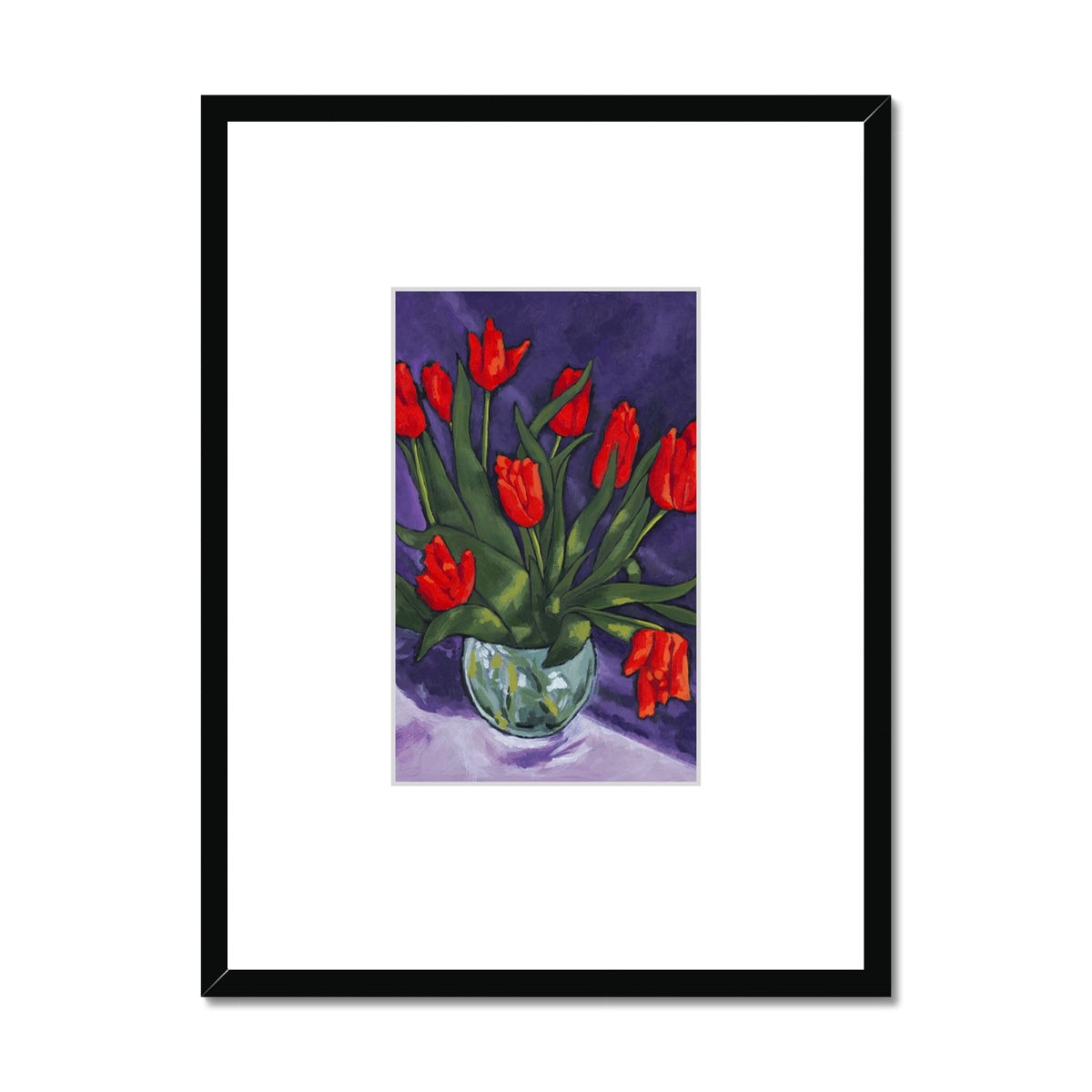 Framed Fine Art Print, Faux Mat - 18x24 inches | Red Tulips in Acrylic, FMV-1110-001