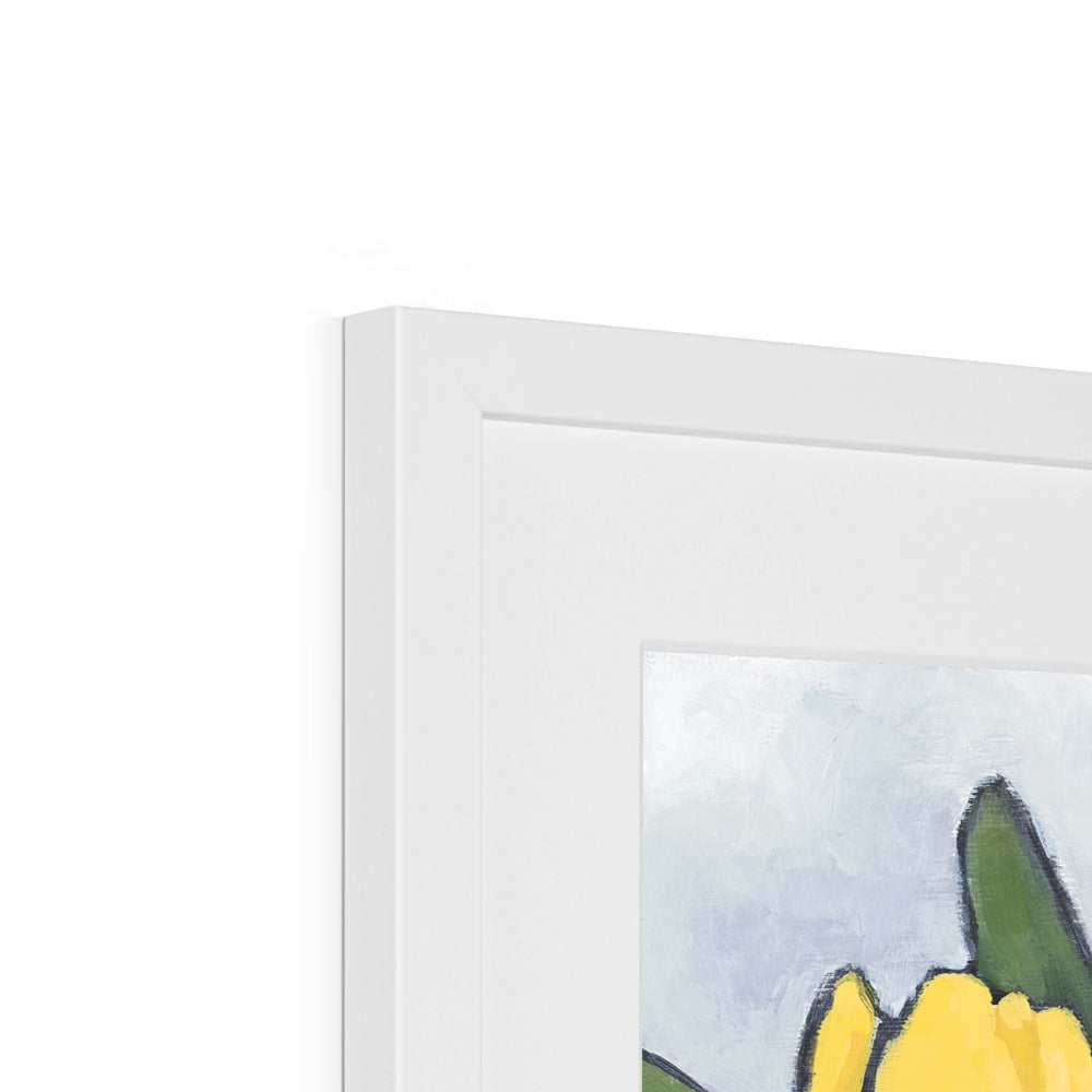 Framed Fine Art Print, White Mat - 8x12 12x16 12x18 inches | Yellow Tulips in Acrylic, FPV-1120-004