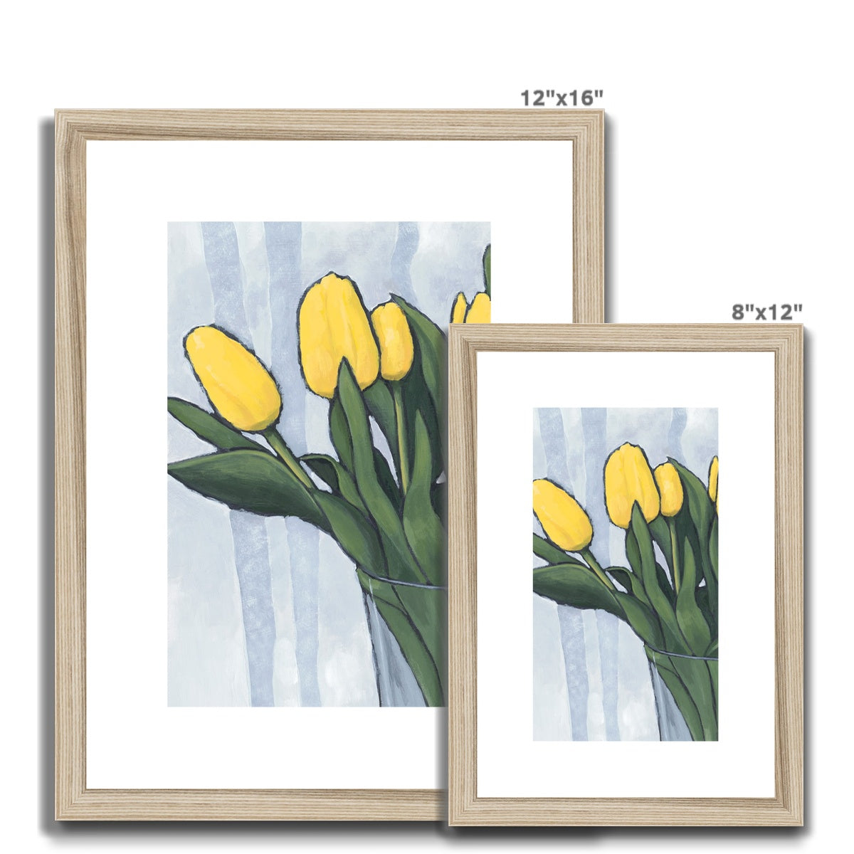 Framed Fine Art Print, White Mat - 8x12 12x16 12x18 inches | Yellow Tulips in Acrylic, FPV-1120-002