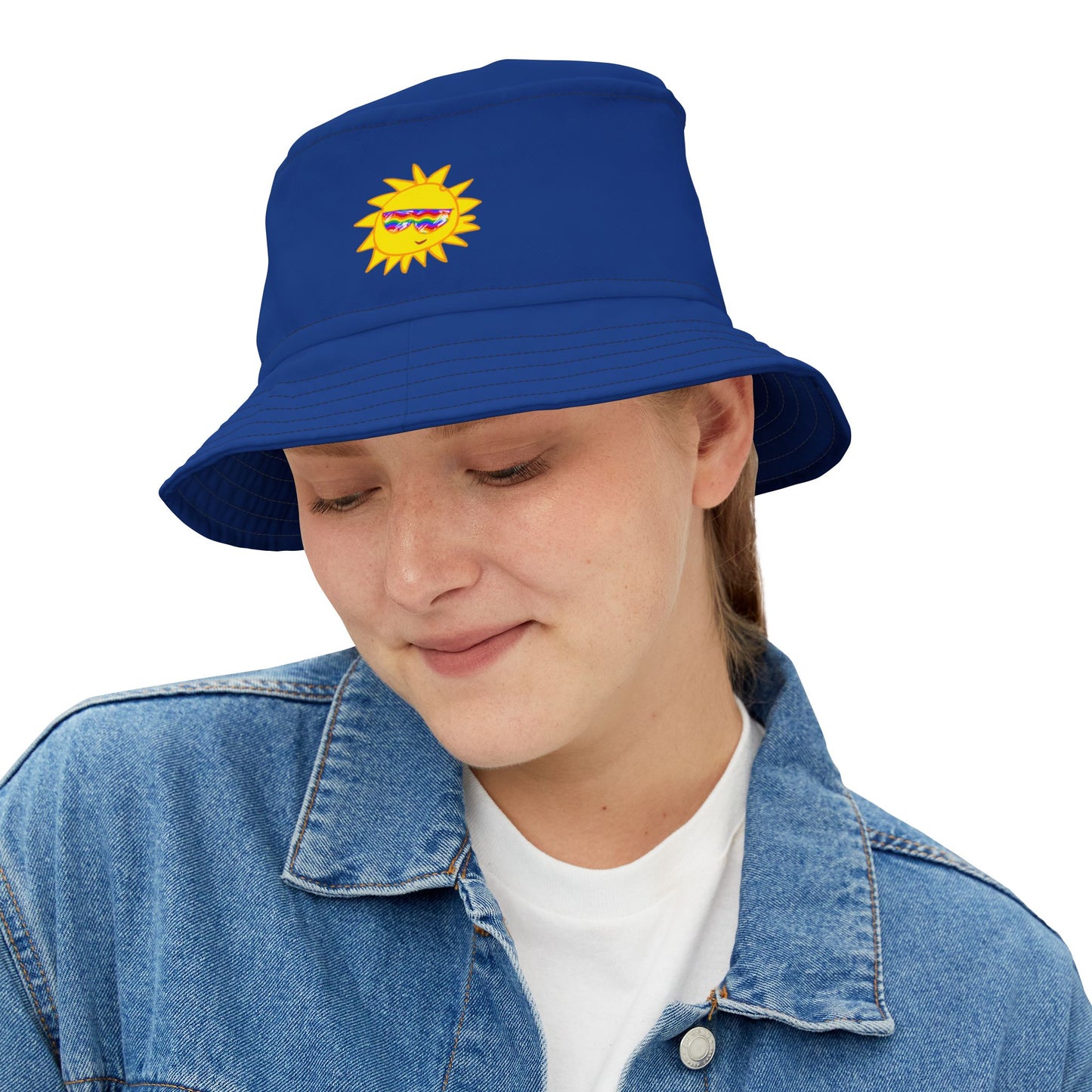 Blue Bucket Hat with Rainbow Vibes | BHPF-B