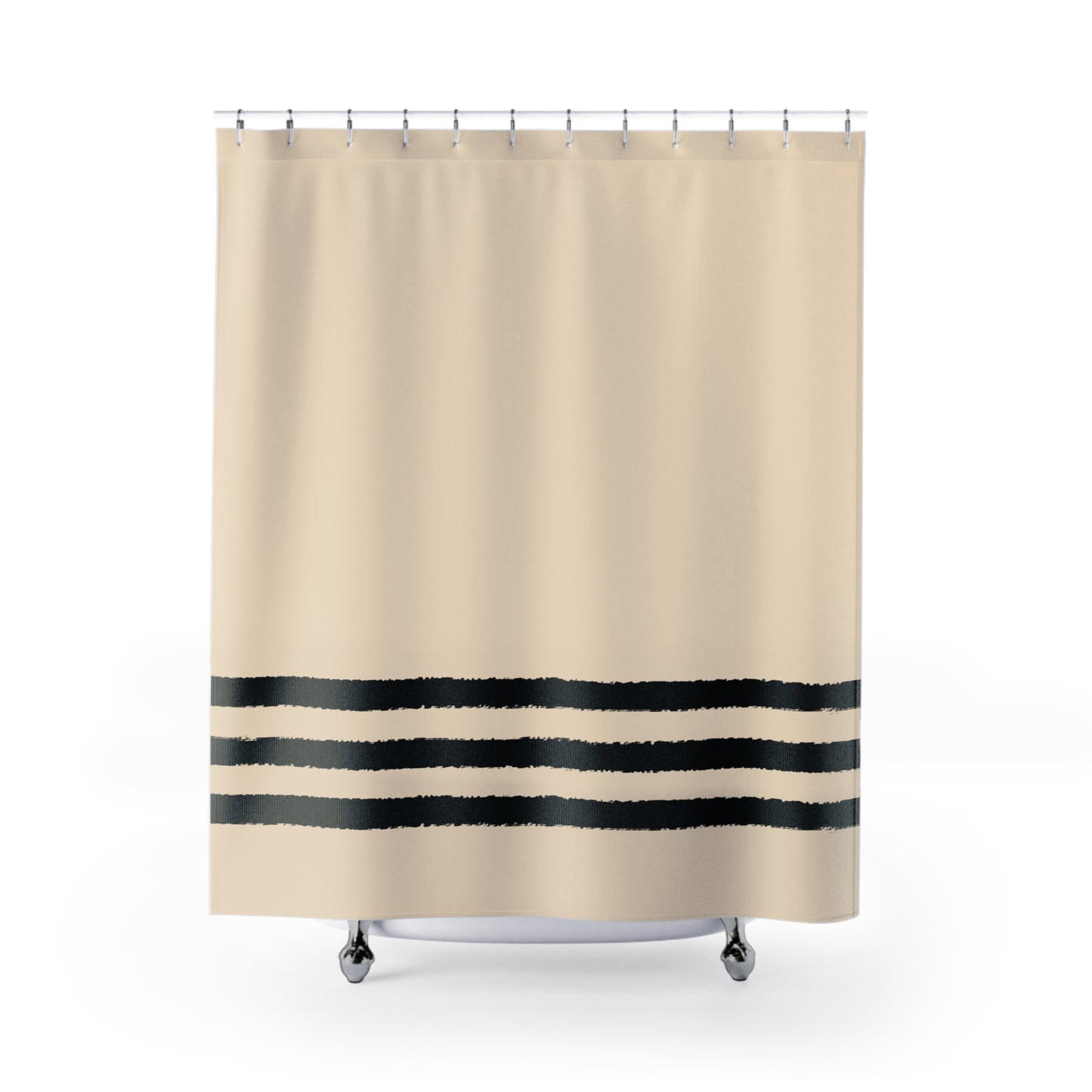 Beige Shower Curtain with Black Hand-painted Stripe Print | SC-1015