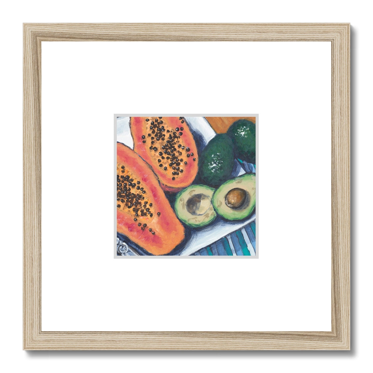 Framed Fine Art Print, Faux Mat - 12x12 inches | Papayas & Avocados in Acrylic, FMS-1000-1105
