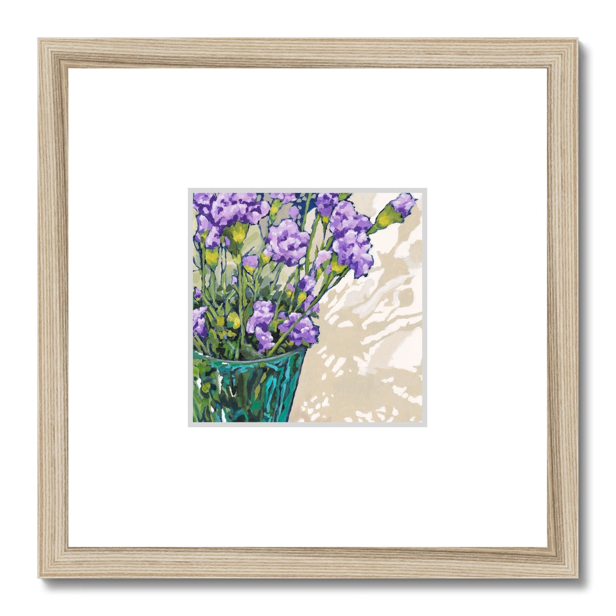 Framed Fine Art Print, Faux Mat - 12x12 inches | Mauve Carnations in Acrylic, FMS-1070-001