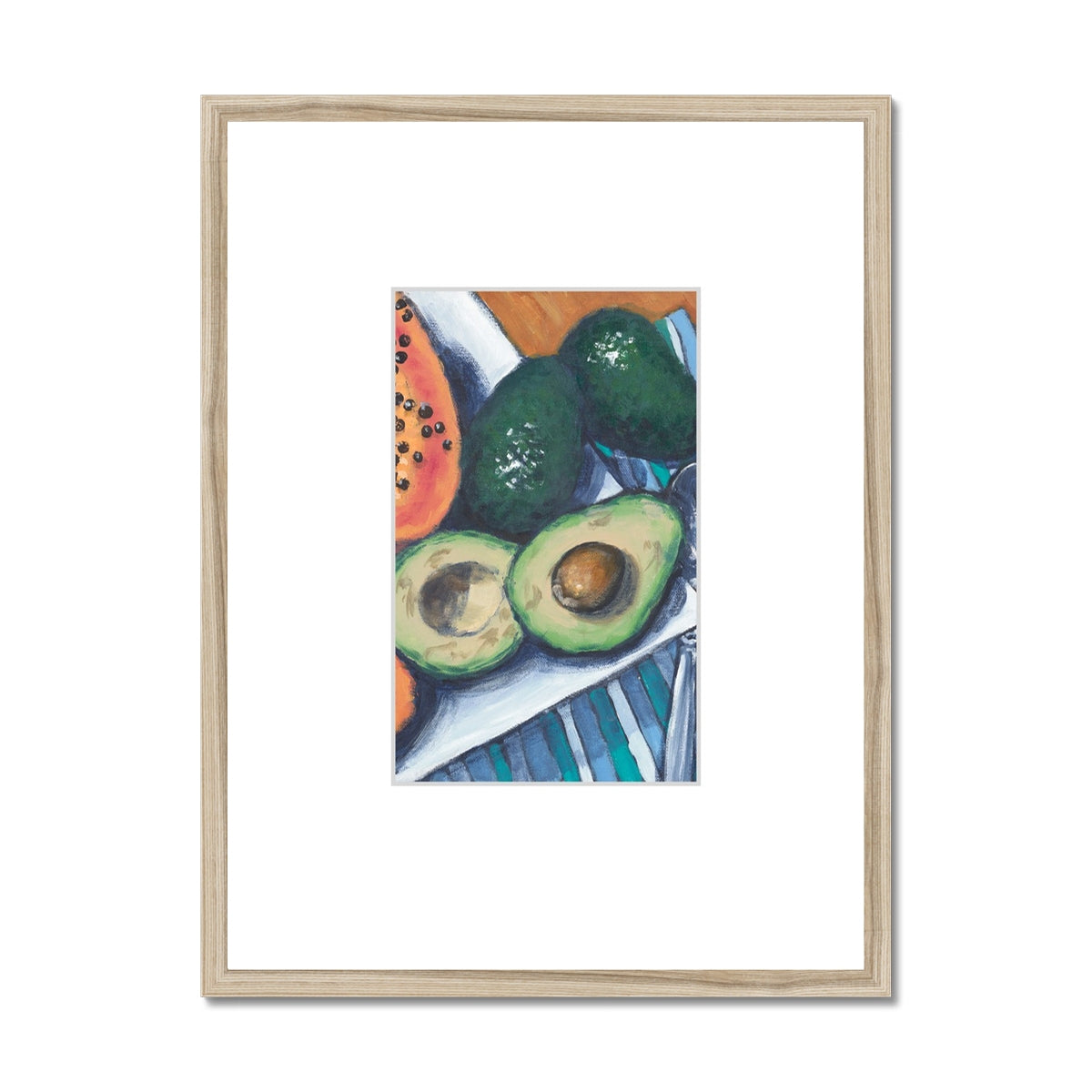 Framed Fine Art Print, Faux Mat - 18x24 inches | Papaya & Avocados in Acrylic, FMV-1000-1105-003