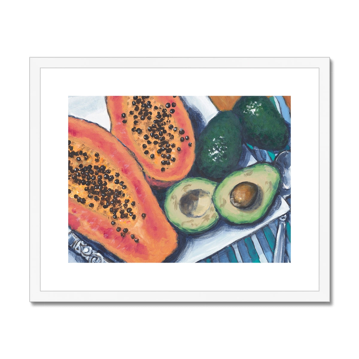 Framed Fine Art Print, White Mat - 10x8 14x11 20x16 28x20 40x28 inches | Papaya & Avocados, FPH-1000-1105