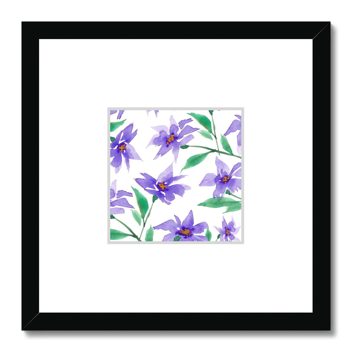 Framed Fine Art Print, Faux Mat - 12x12 inches | Purple Floral Watercolor, fms-1350-001