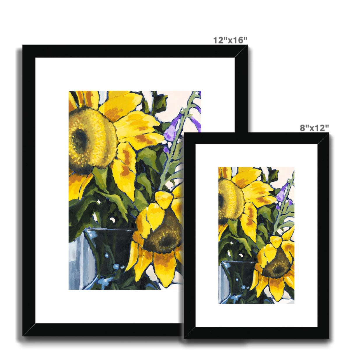 Framed Fine Art Print, White Mat - 6x8 8x12 12x16 12x18 inches | Sunflowers in Acrylic, FPV-1040-002