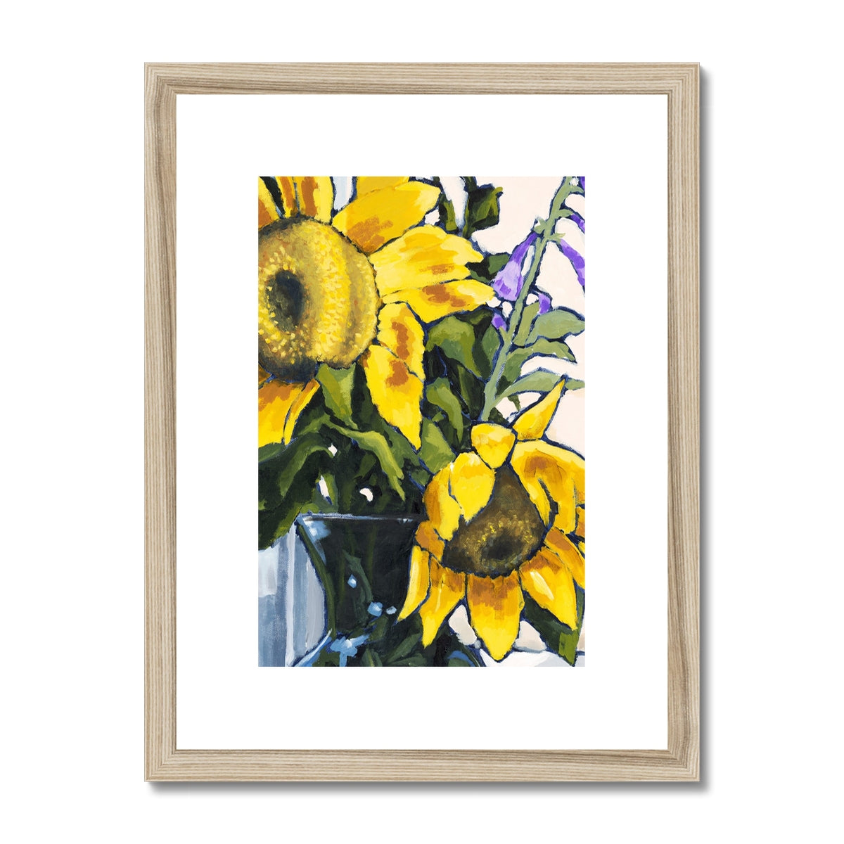 Framed Fine Art Print, White Mat - 6x8 8x12 12x16 12x18 inches | Sunflowers in Acrylic, FPV-1040-002